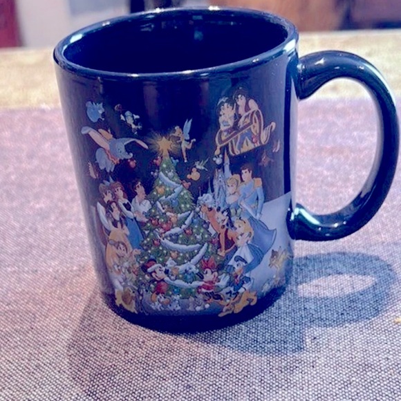 Disney Other - Disney Characters Decorating Christmas Tree Blue Ceramic Mug MWare 3.75"
